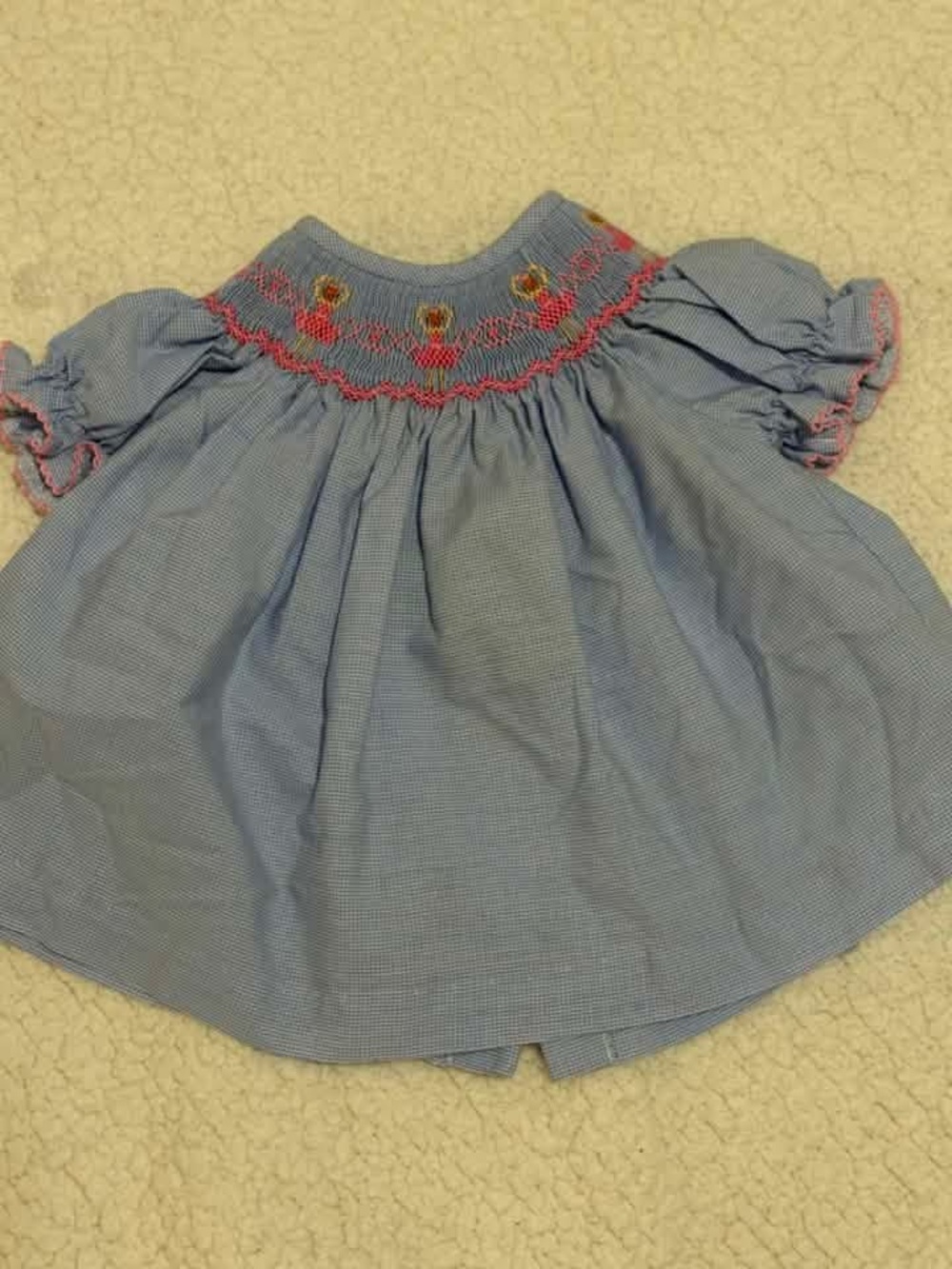 Smocked Light Blue Baby Dress with Pink Dancers